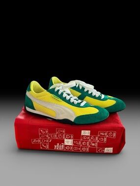 Puma 76 Runner Mesh Yellow Green White Men’s Size 7.5 Exc Orig Box Suede Sneaker